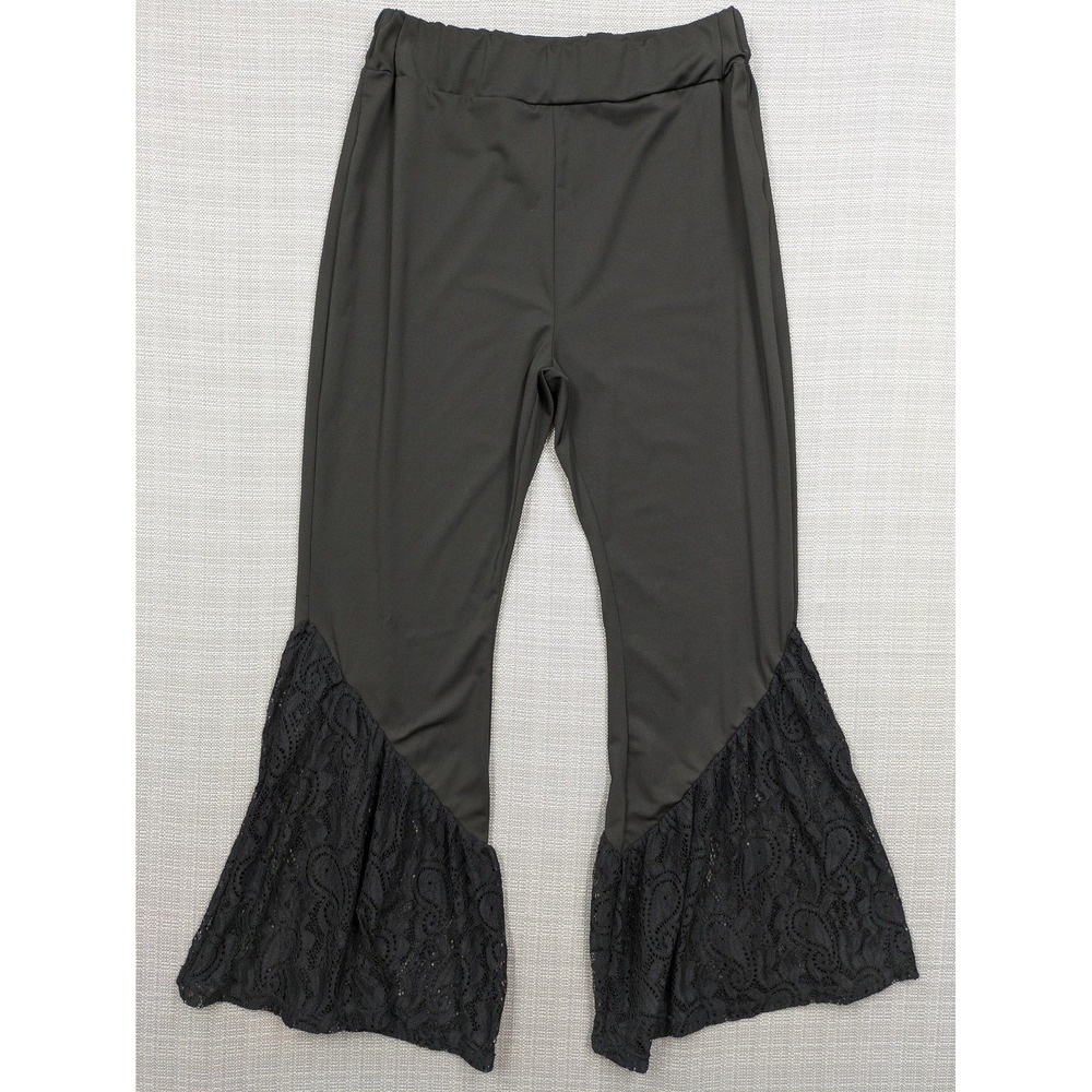 Yvette Pants Womens Medium Black Lace Bell Flare Ankle Pull On Stretch Party